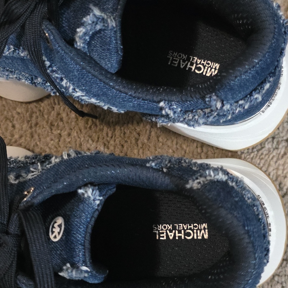 Michael Kors Ari Trainer Frayed Denim Sneakers - Picture 10 of 11